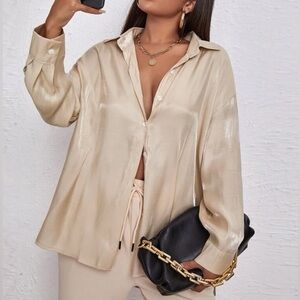 champagne Sparkly Button Down Top